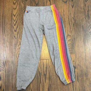 Aviator Nation kids gray sweatpants with Rainbow Stripe 🌈